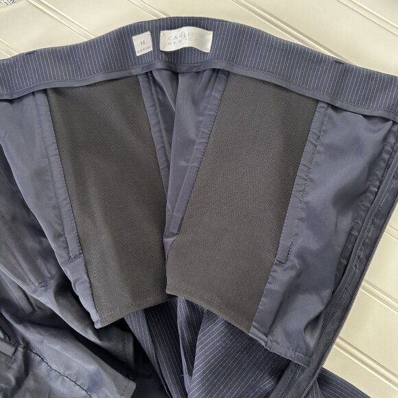 Carlisle NY Garrett Strapless Jumpsuit (Sz 14) Navy Pinstripe Wool Wide Leg FLAW - Picture 6 of 12